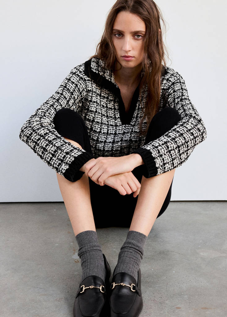 Tweed polo neck jumper — Black