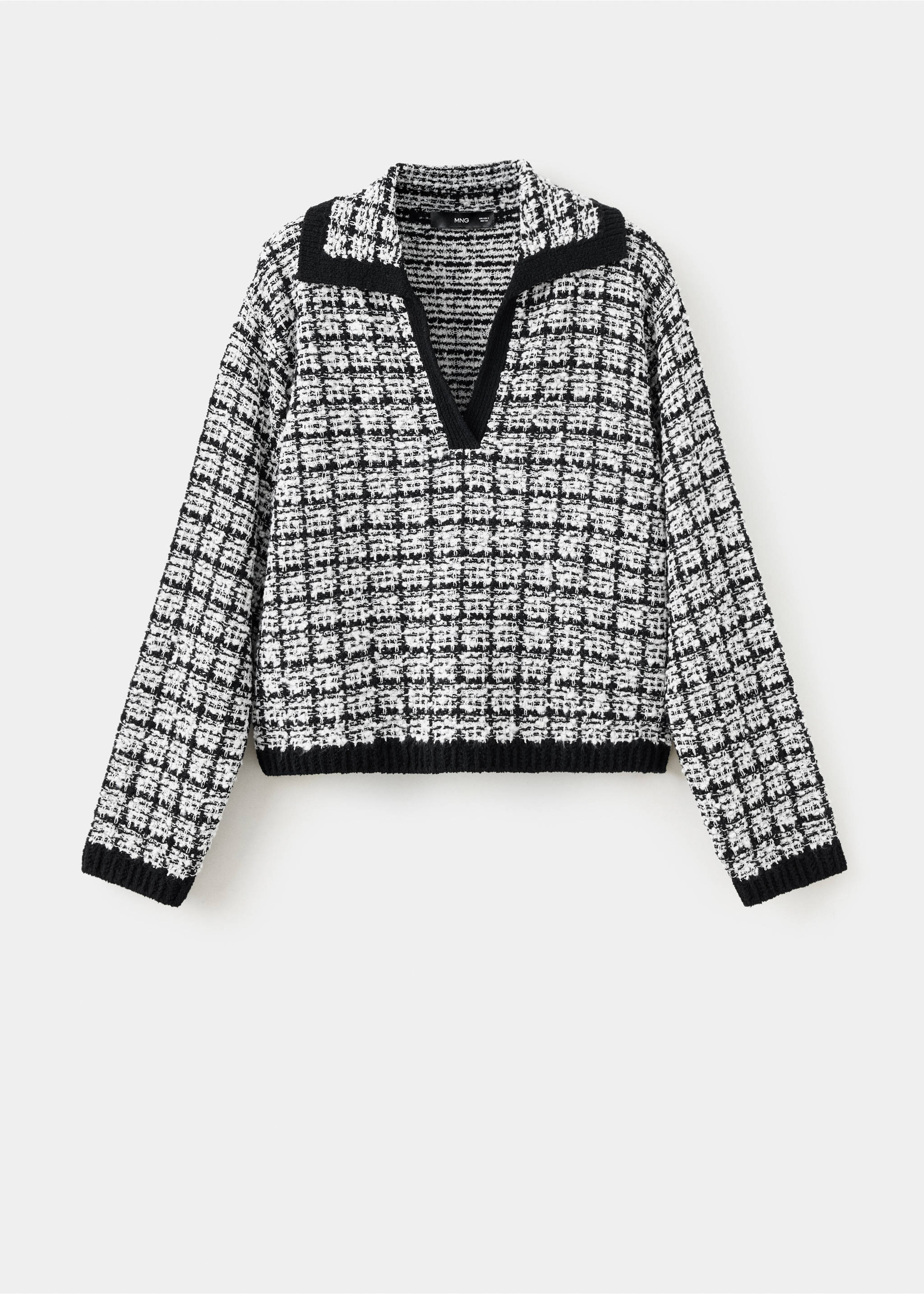 Black and white patterned knit jersey with a lapel collar and black ribbed trim., Black. Ref: 37015892-00.
