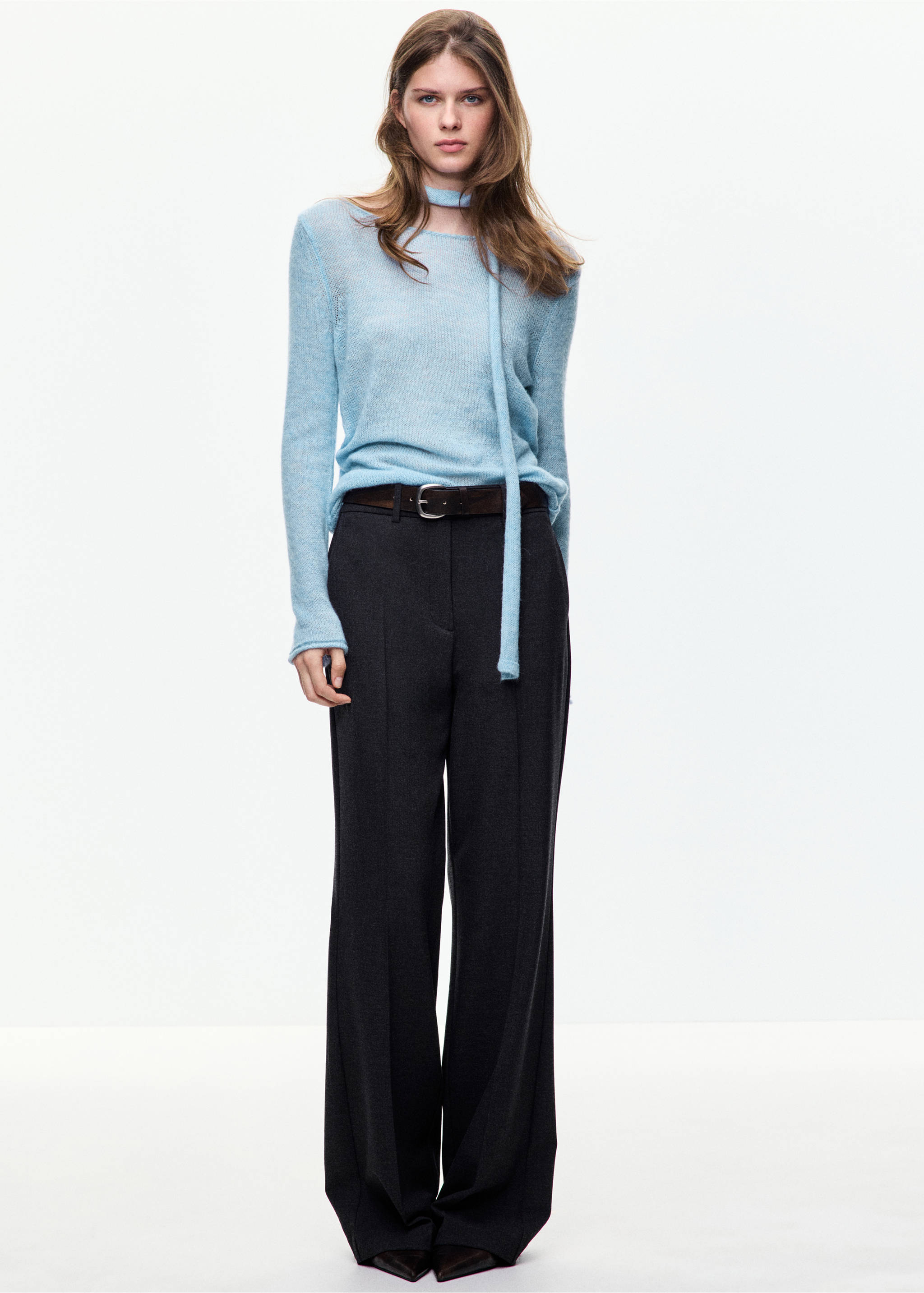 Boat-neck jumper with scarf detail - General plane, Sky Blue. Ref: 37015893-00.