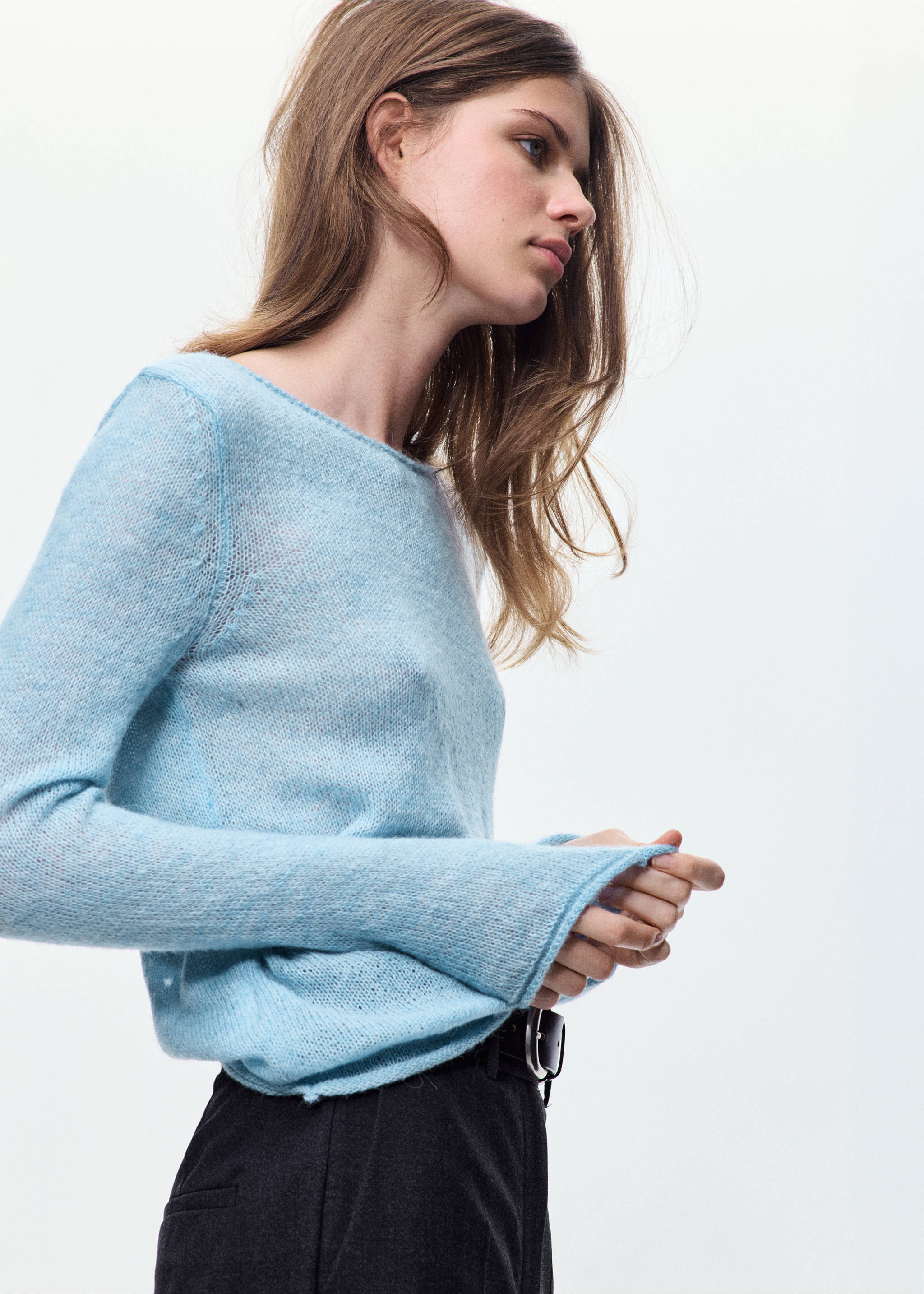 Boat-neck jumper with scarf detail - Medium plane, Sky Blue. Ref: 37015893-00.