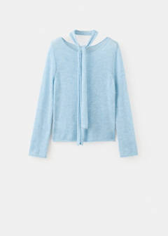 Boat neck jersey with scarf detail — Sky Blue 5