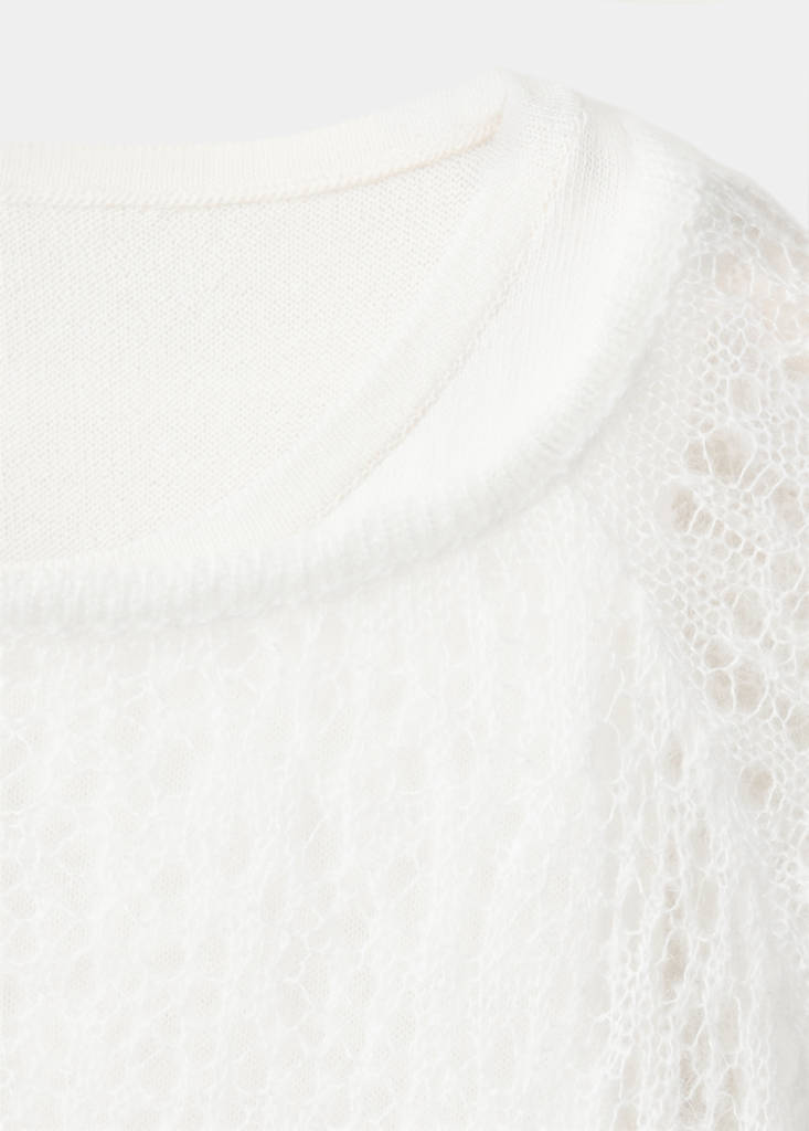Openwork knitted jersey top with layered effect — Ecru