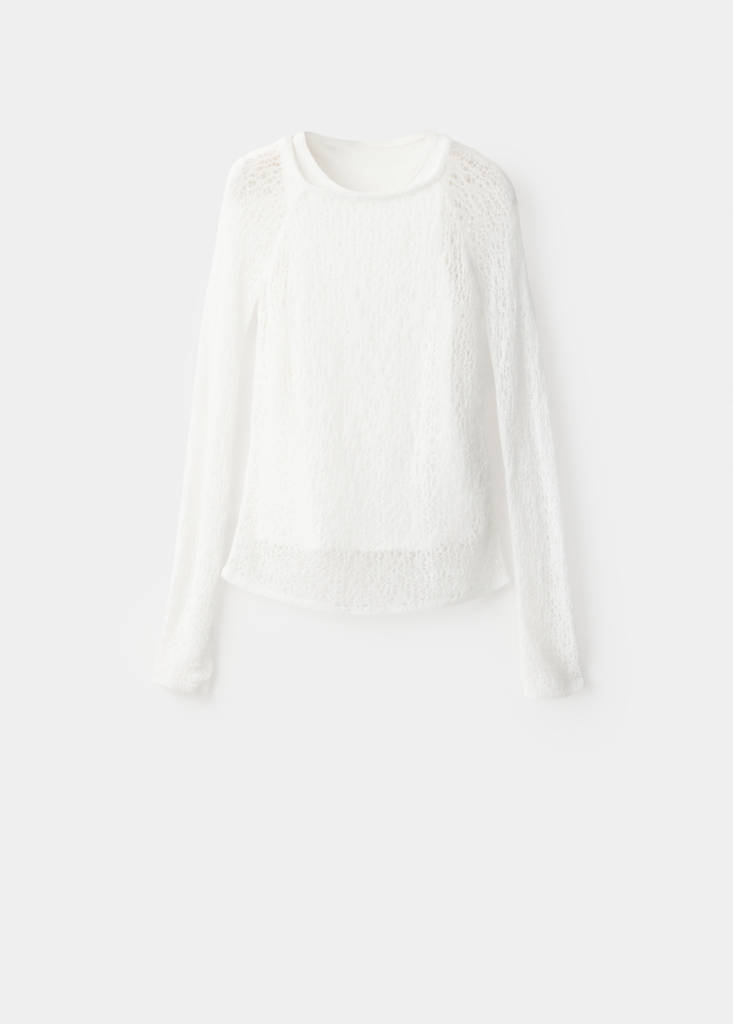 Openwork knitted jersey top with layered effect — Ecru
