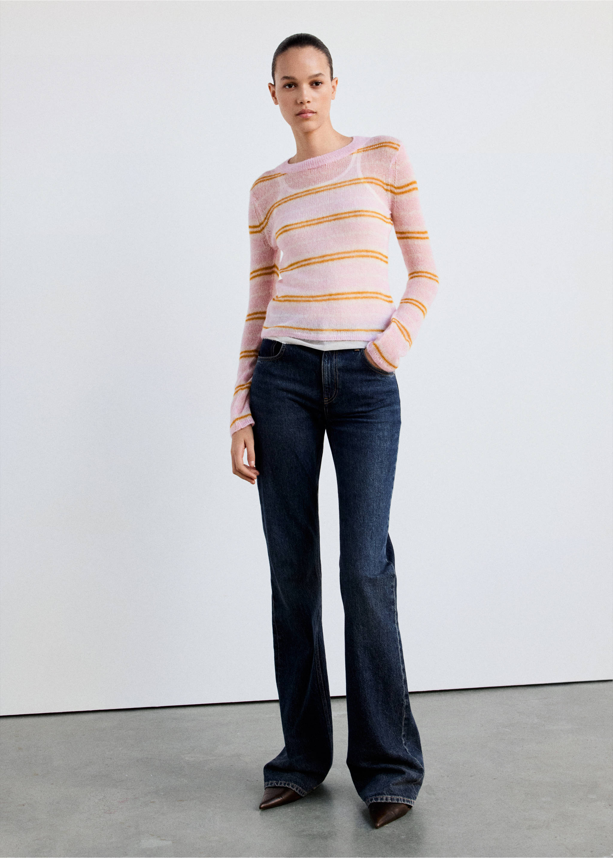 Jersey punto fino rayas - Plano general, Rosa pastel. Ref: 37015895-00.