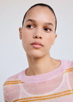 Striped fine knit sweater — Pastel Pink 1