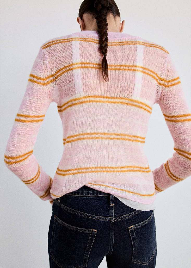 Striped fine knit sweater — Pastel Pink