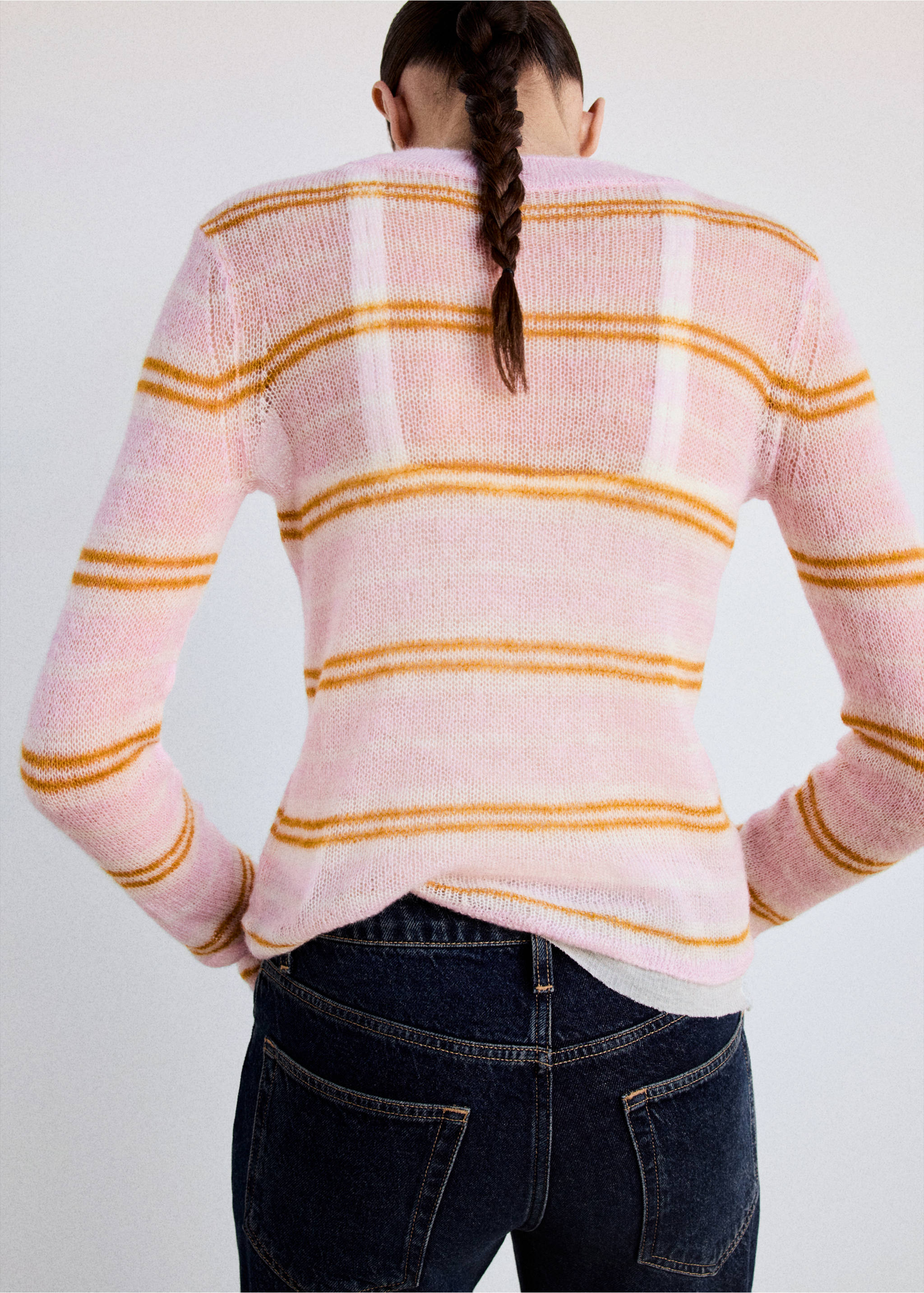 Jersey punto fino rayas - Reverso del artículo, Rosa pastel. Ref: 37015895-00.