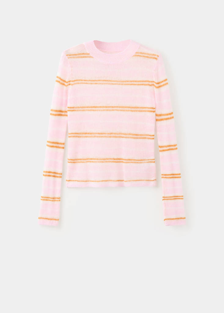 Striped fine knit sweater — Pastel Pink