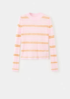Striped fine knit sweater — Pastel Pink 4