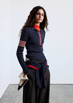 Polo-neck jumper with striped detailing — Navy 1