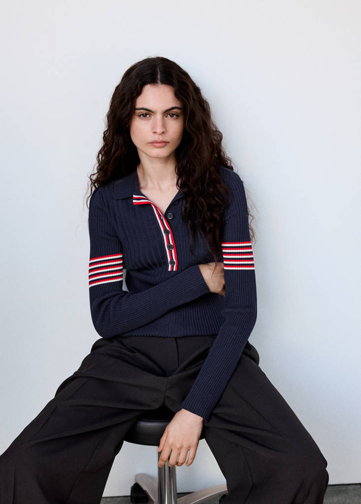 Ribbed jumper with contrast stripes — Navy