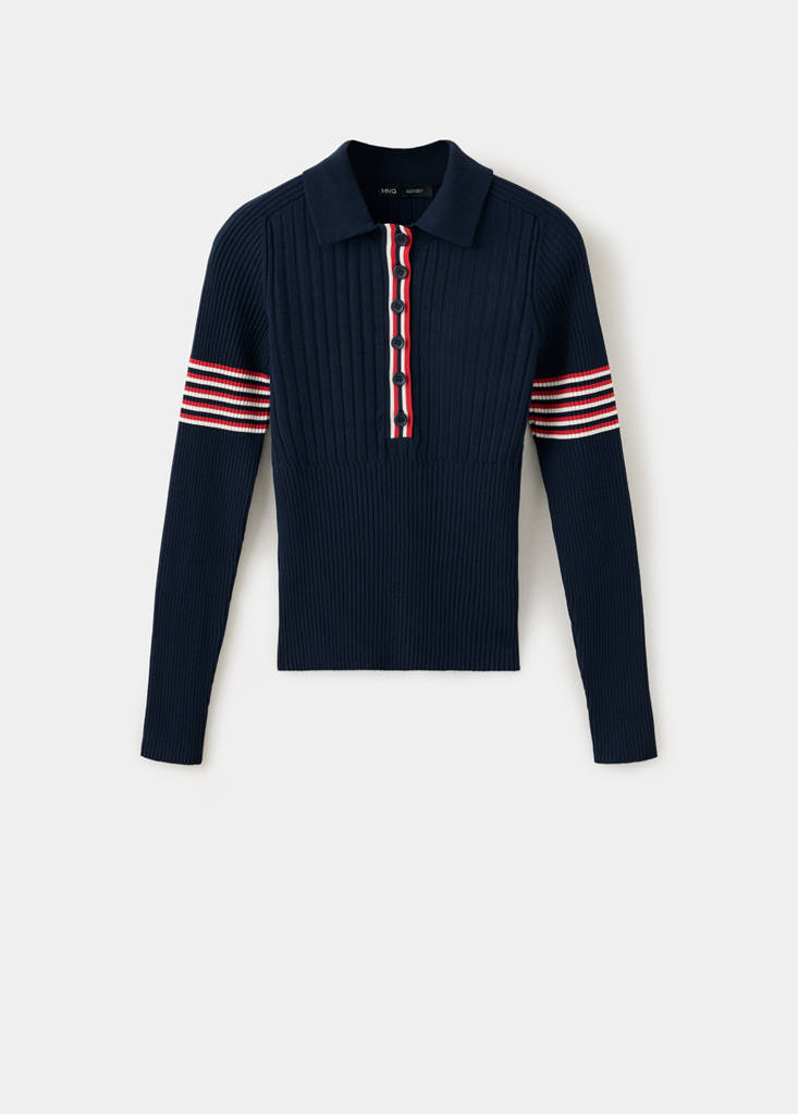 Ribbed jumper with contrast stripes — Navy