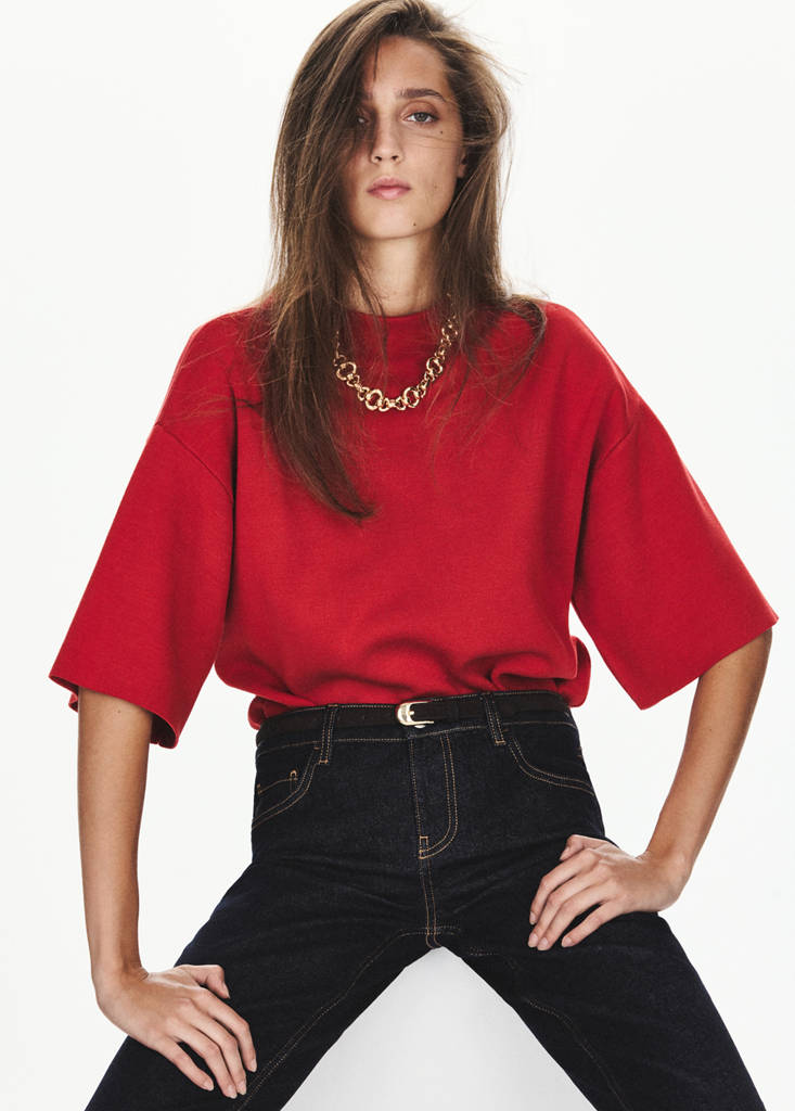 Fine-knit roll-neck jumper — Coral Red