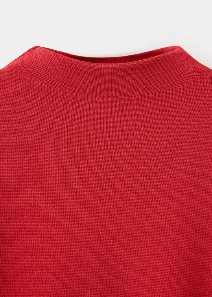 Fine-knit roll-neck jumper — Coral Red