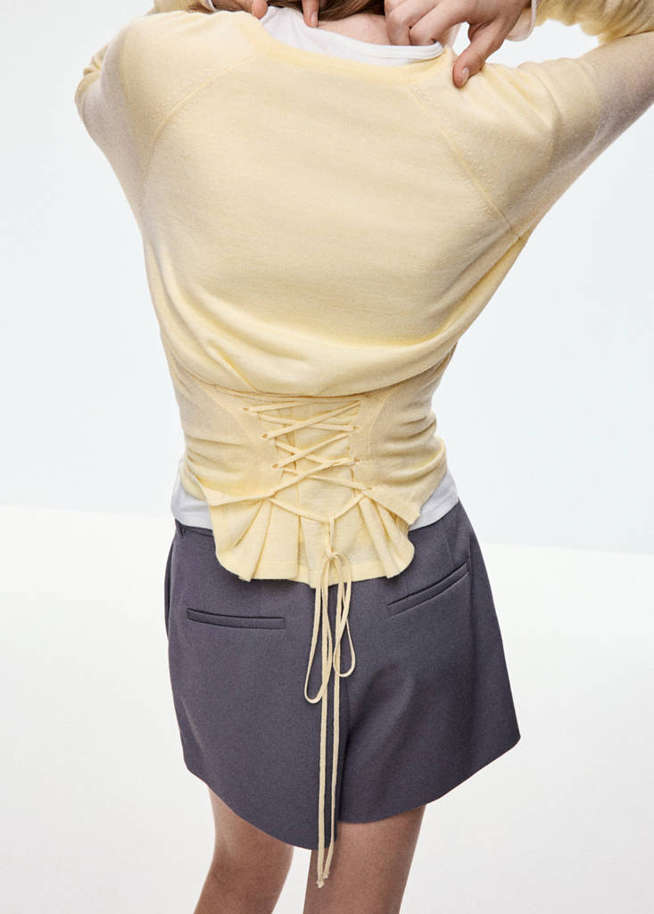 Knitted jumper with tie back detail — Pastel Yellow