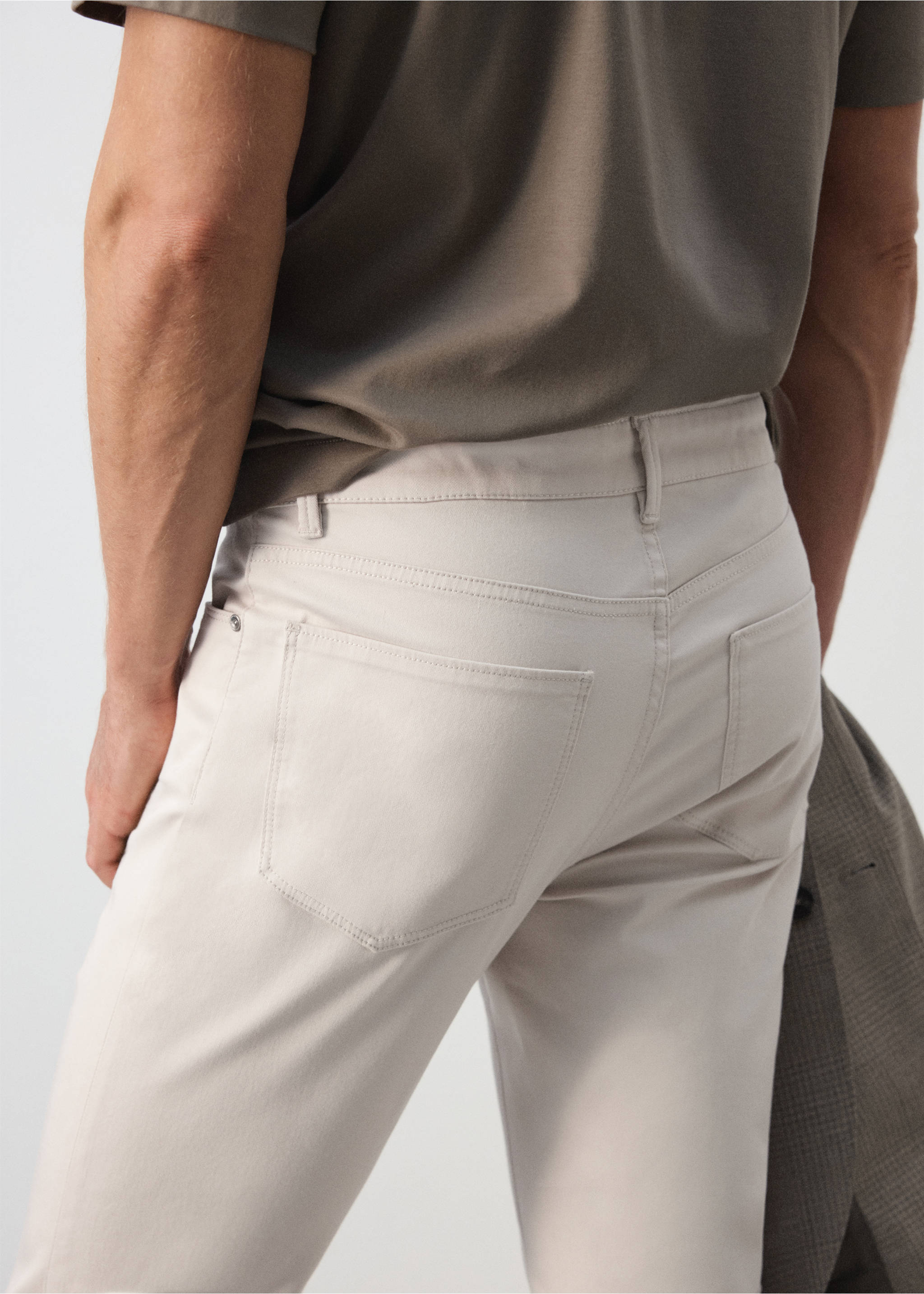 Regular-fit cotton trousers - Details of the article 2, Ice Grey. Ref: 37015980-00.