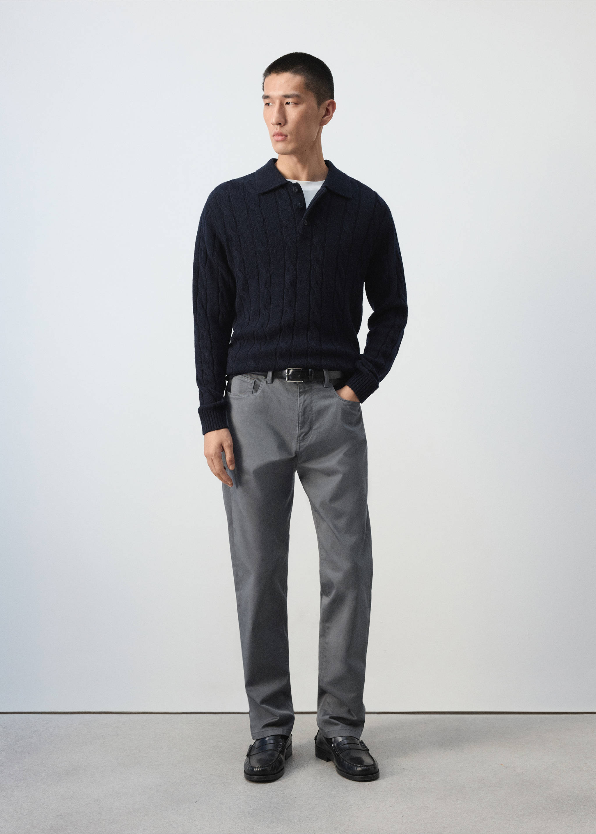 Regular-fit cotton trousers - General plane, Dark Grey. Ref: 37015980-00.