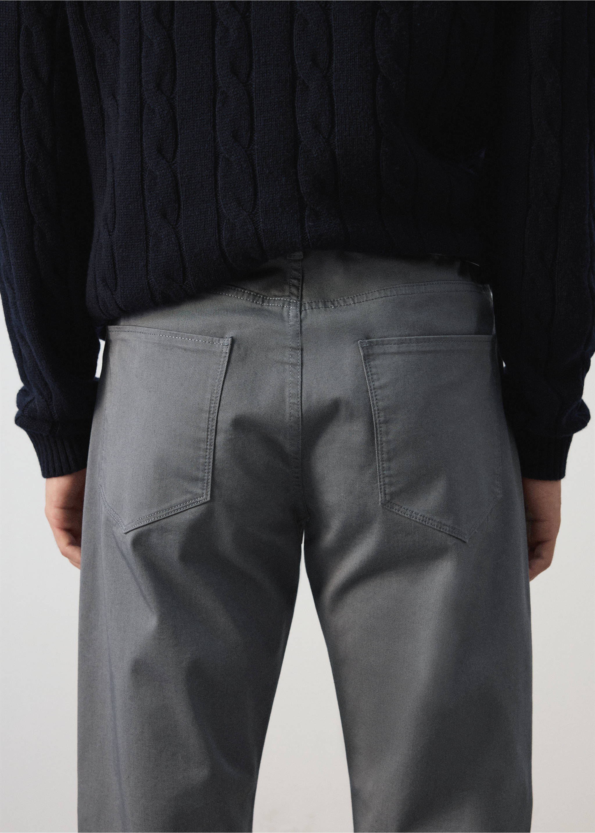 Regular-fit cotton trousers - Details of the article 3, Dark Grey. Ref: 37015980-00.