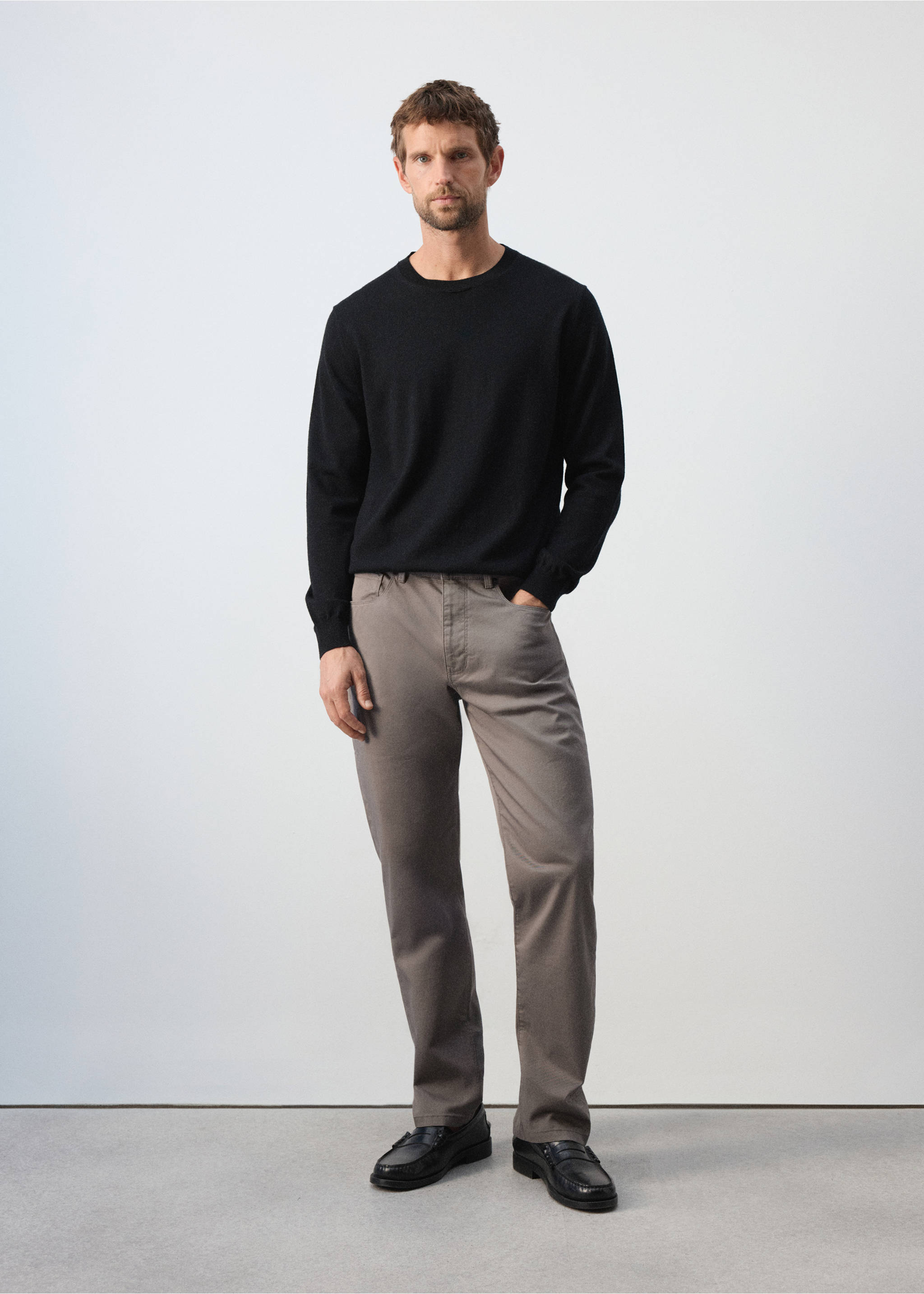 Regular-fit cotton trousers - General plane, Mink Grey. Ref: 37015980-00.
