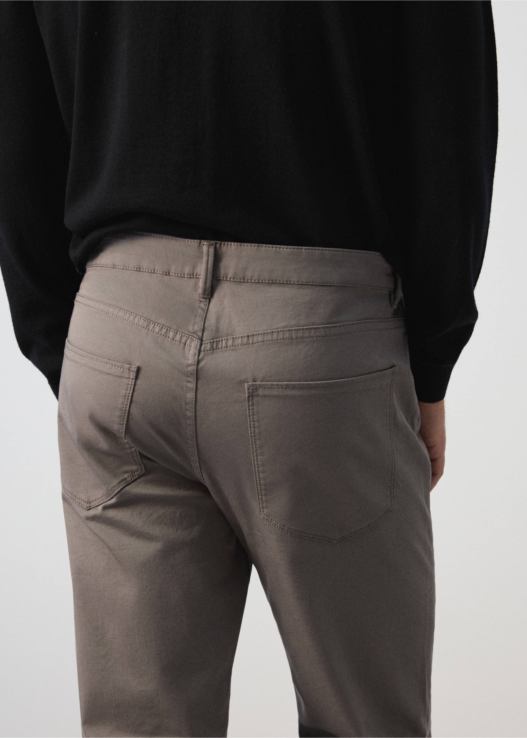 Regular-fit cotton trousers - Details of the article 4, Mink Grey. Ref: 37015980-00.