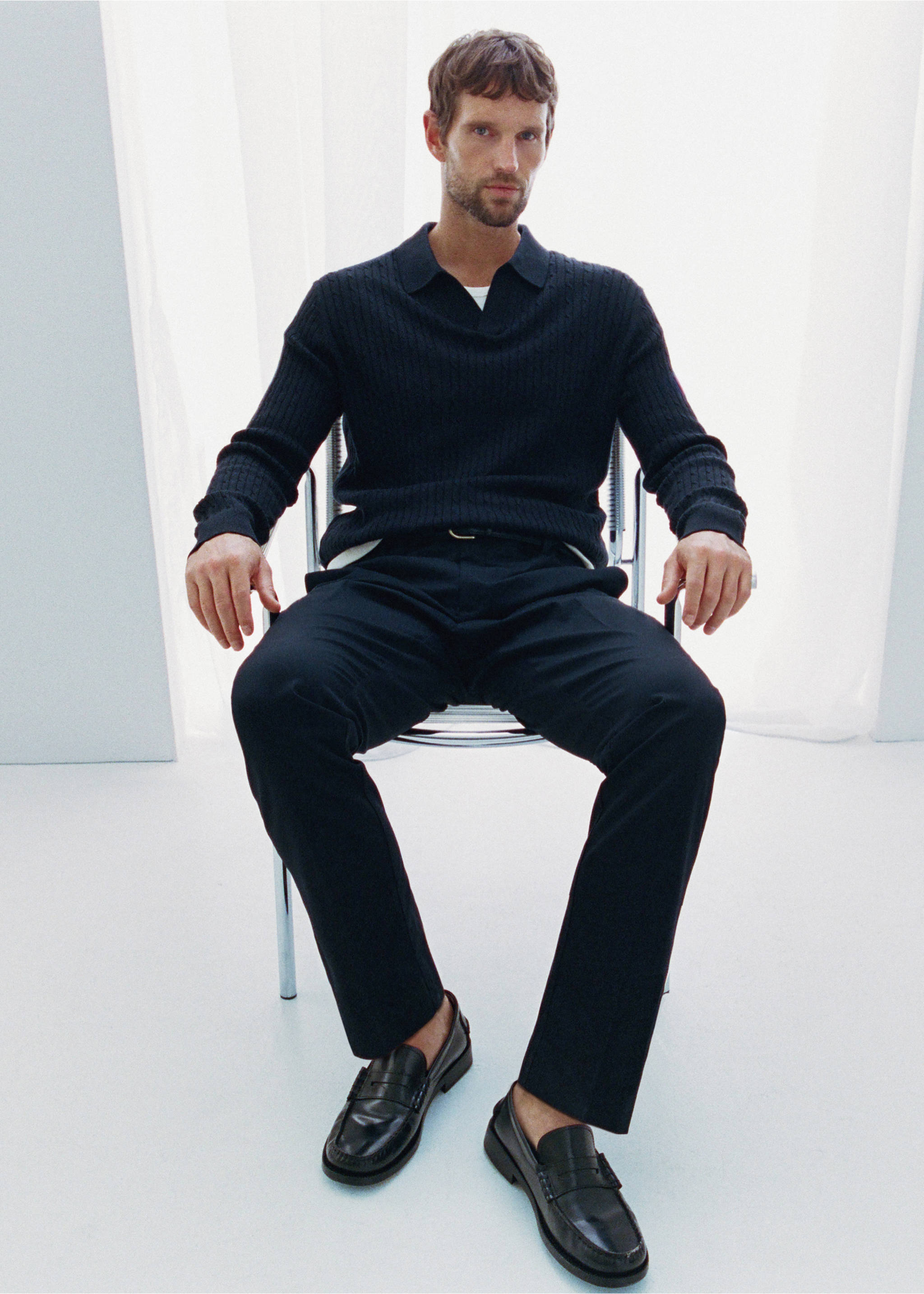 Dublino slim-fit chino trousers - Details of the article 5, Navy. Ref: 37015981-00.