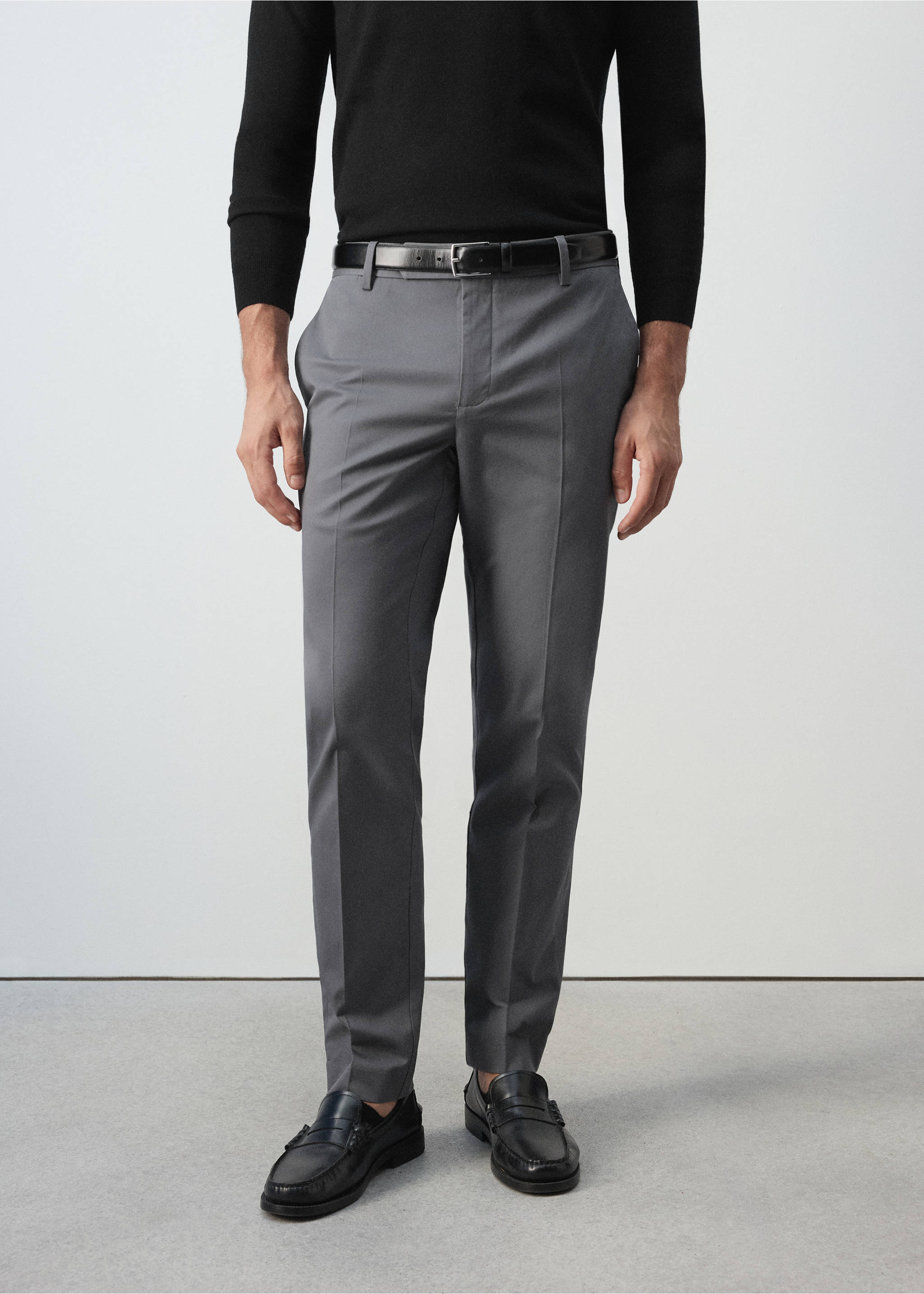 Pantalon Dublino chino slim-fit - Plan moyen, Gris foncé. Ref: 37015981-00.