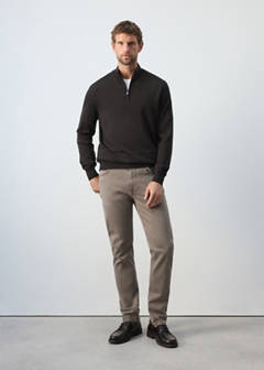 100% merino wool sweater with zip-neck — Chocolate 2