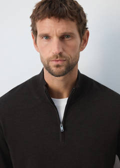 100% merino wool sweater with zip-neck — Chocolate 4