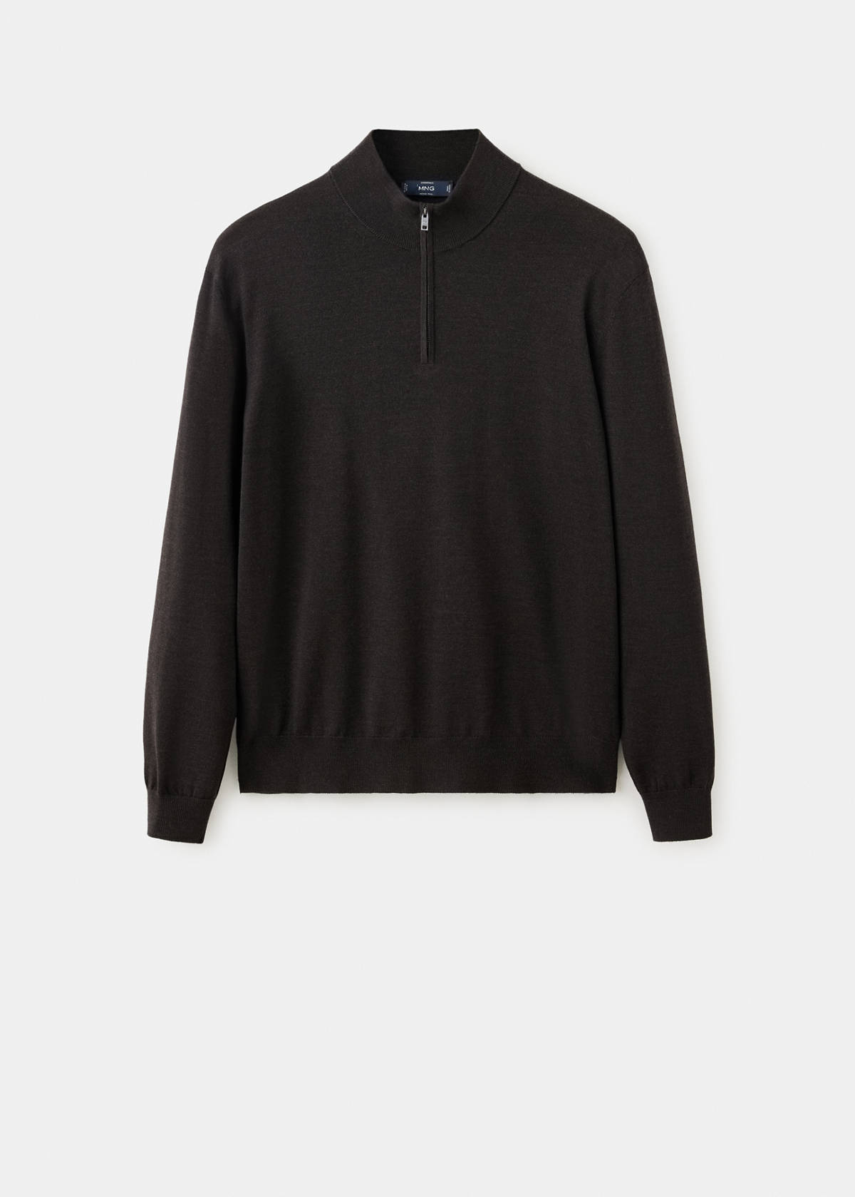 100% merino wool sweater with zip-neck — Chocolate