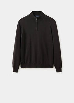 100% merino wool sweater with zip-neck — Chocolate 6