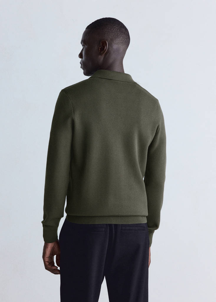 Fine knit polo sweater — Dark Green
