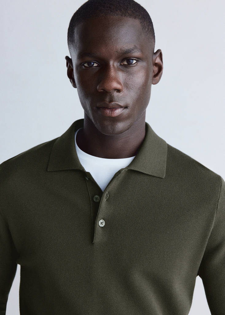 Fine knit polo sweater — Dark Green