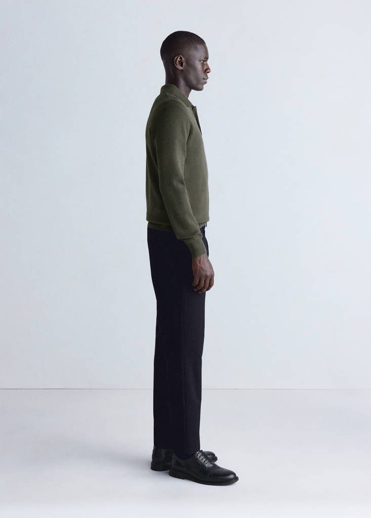 Fine knit polo sweater — Dark Green
