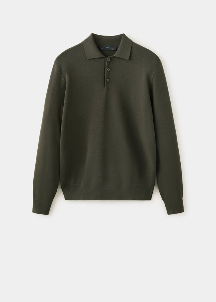 Fine knit polo sweater — Dark Green
