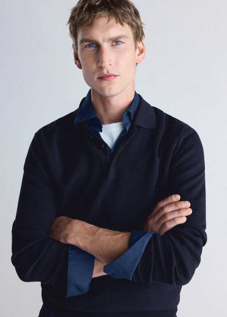 Fine knit polo sweater — Navy