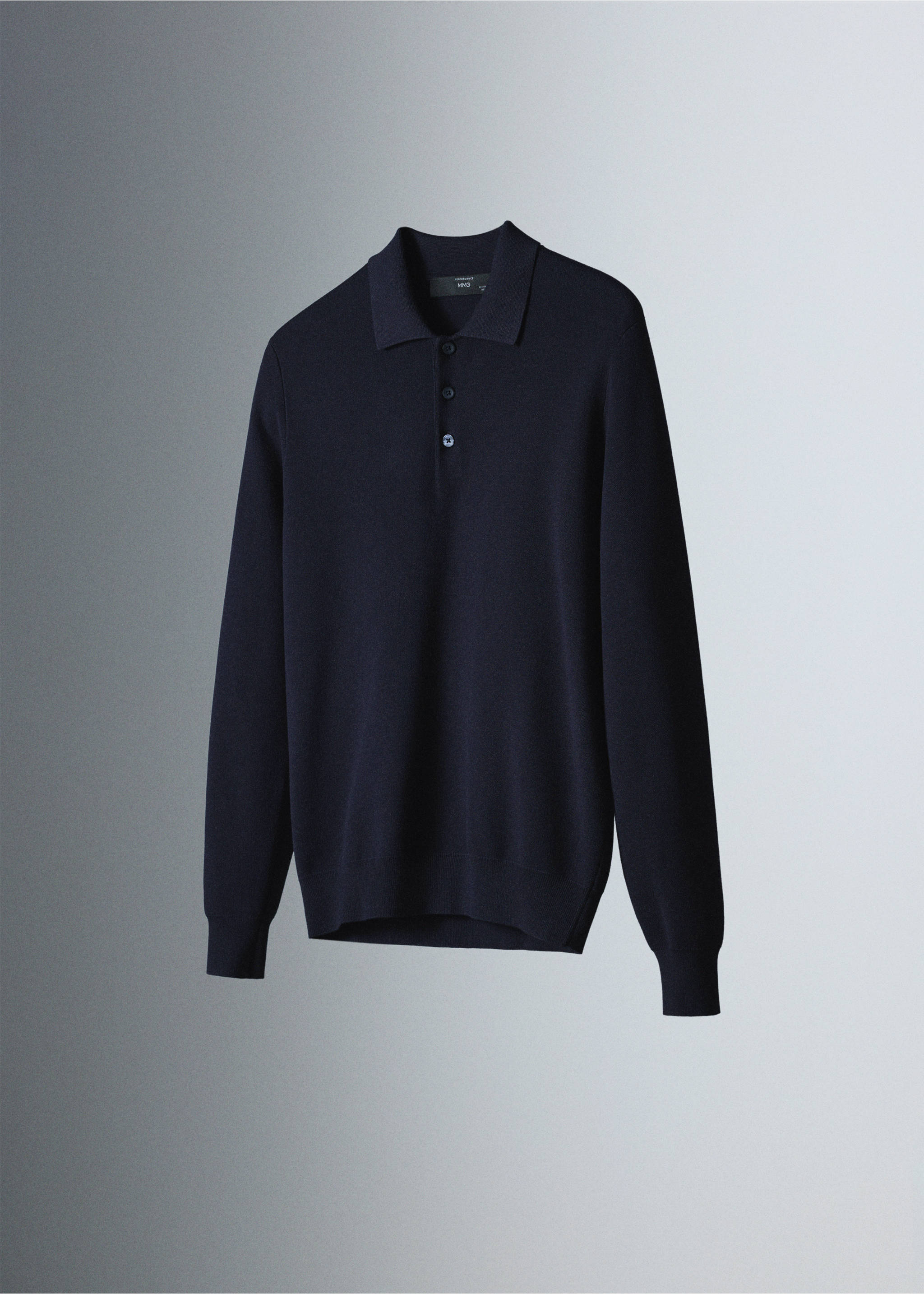 Fine knit polo sweater - Details of the article 5, Navy. Ref: 37015983-00.