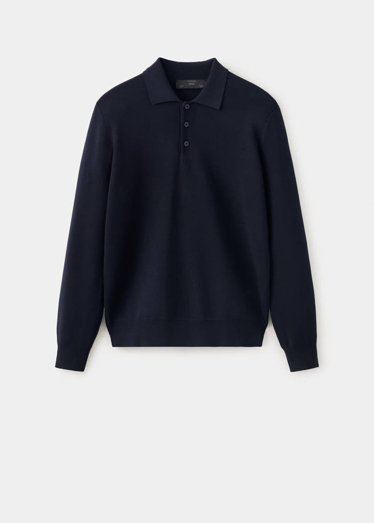 Fine knit polo sweater — Navy