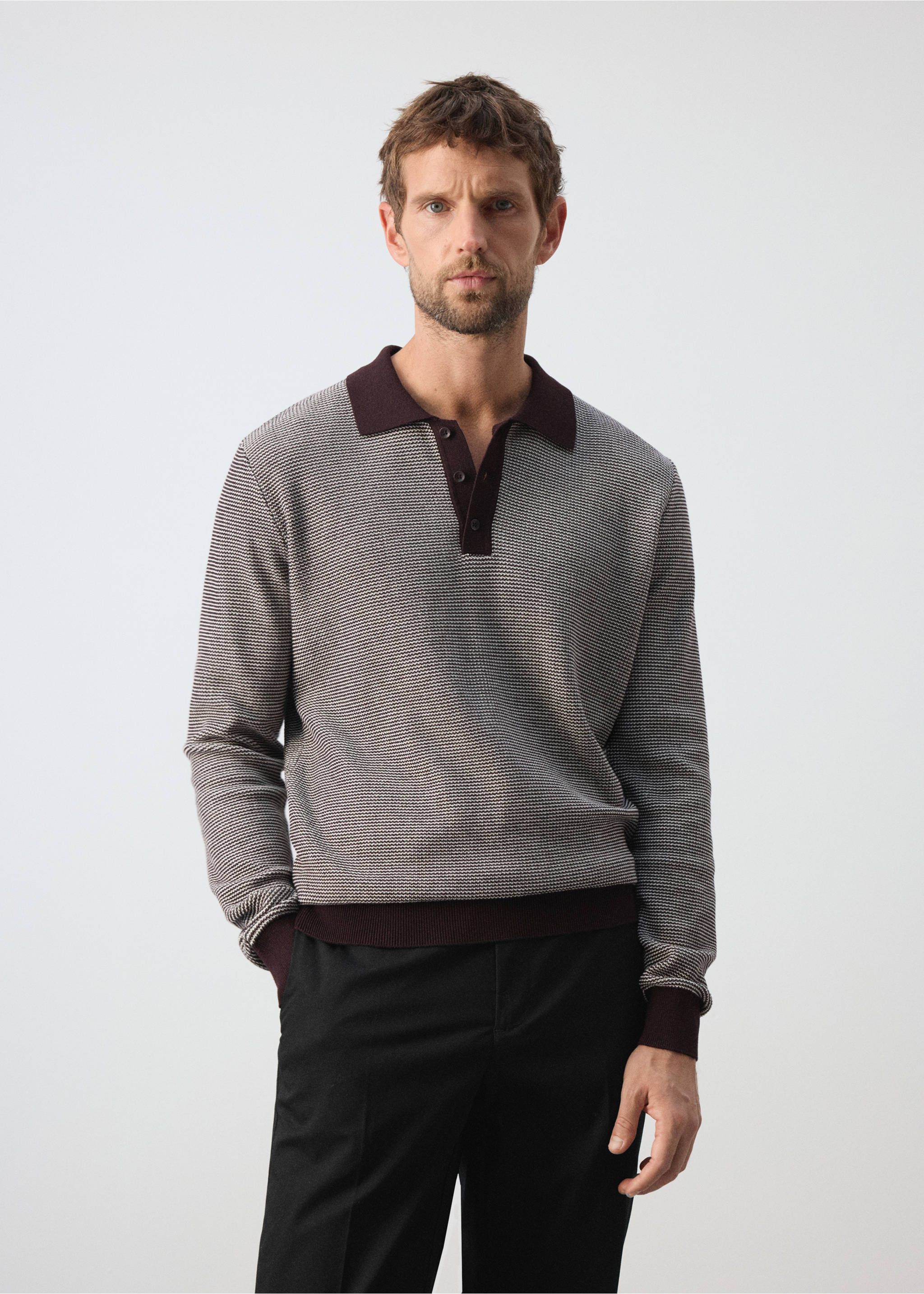 Fine-knit 100% cotton polo shirt - Medium plane, Maroon. Ref: 37015984-00.