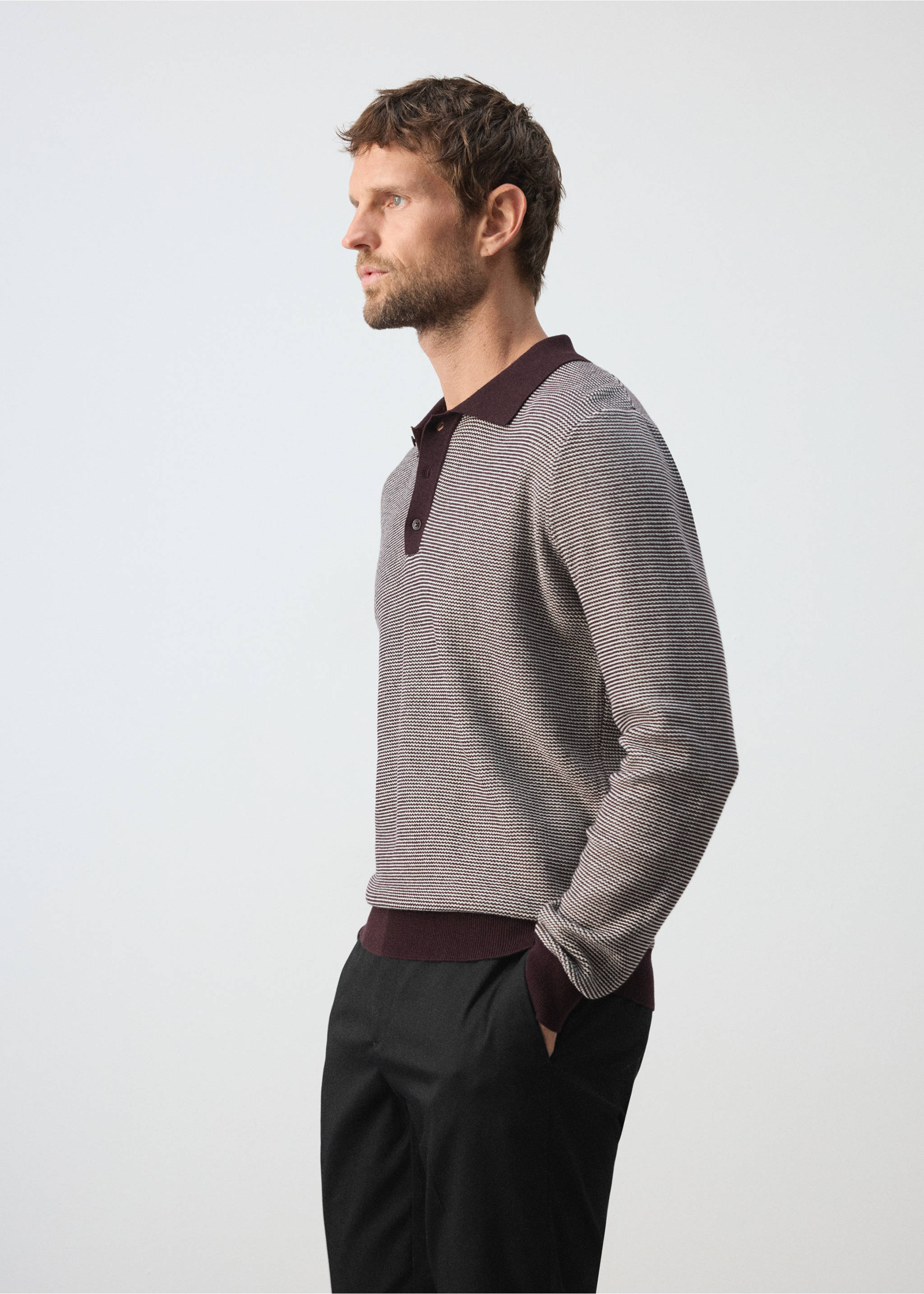 Fine-knit 100% cotton polo shirt - Details of the article 2, Maroon. Ref: 37015984-00.