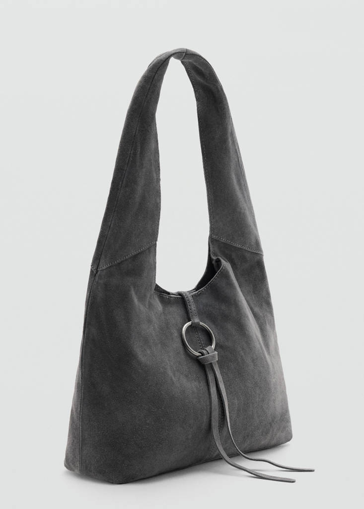 Leather shoulder bag with ring detail — Grey