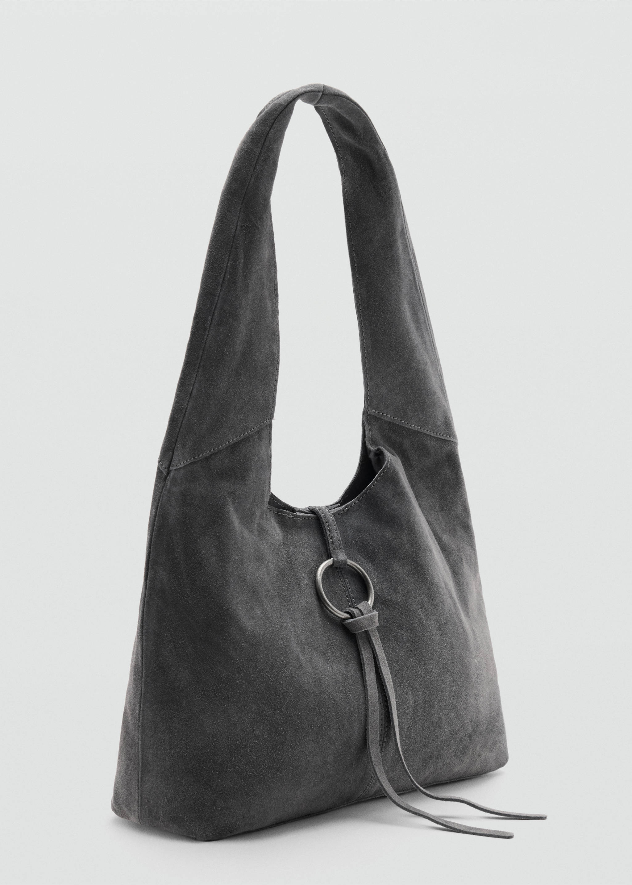 Leather shoulder bag with ring detail - Medium plane, Grey. Ref: 37015987-00.