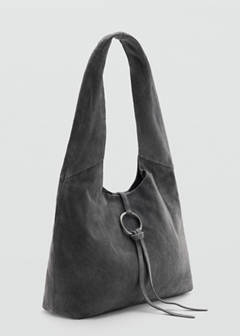 Leather shoulder bag with ring detail — Grey 2