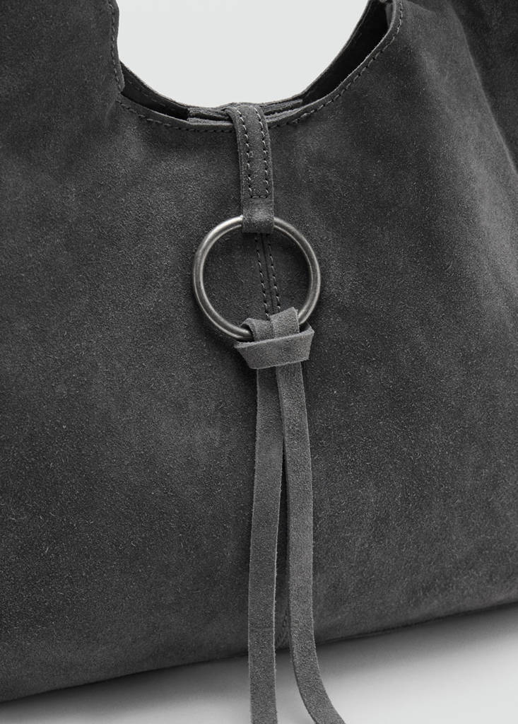 Leather shoulder bag with ring detail — Grey