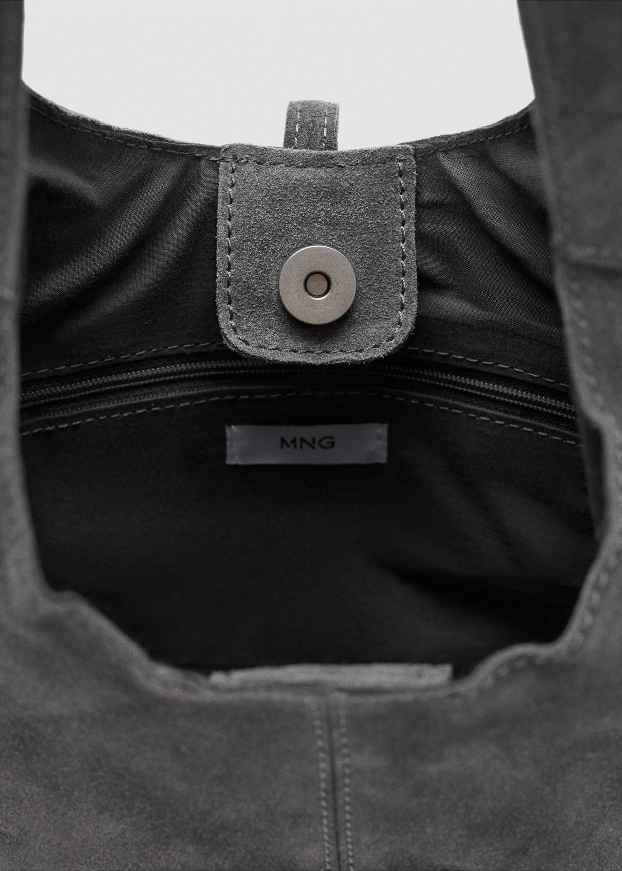 Leather shoulder bag with ring detail - Details of the article 2, Grey. Ref: 37015987-00.