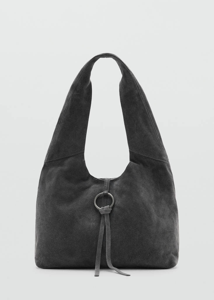 Leather shoulder bag with ring detail — Grey