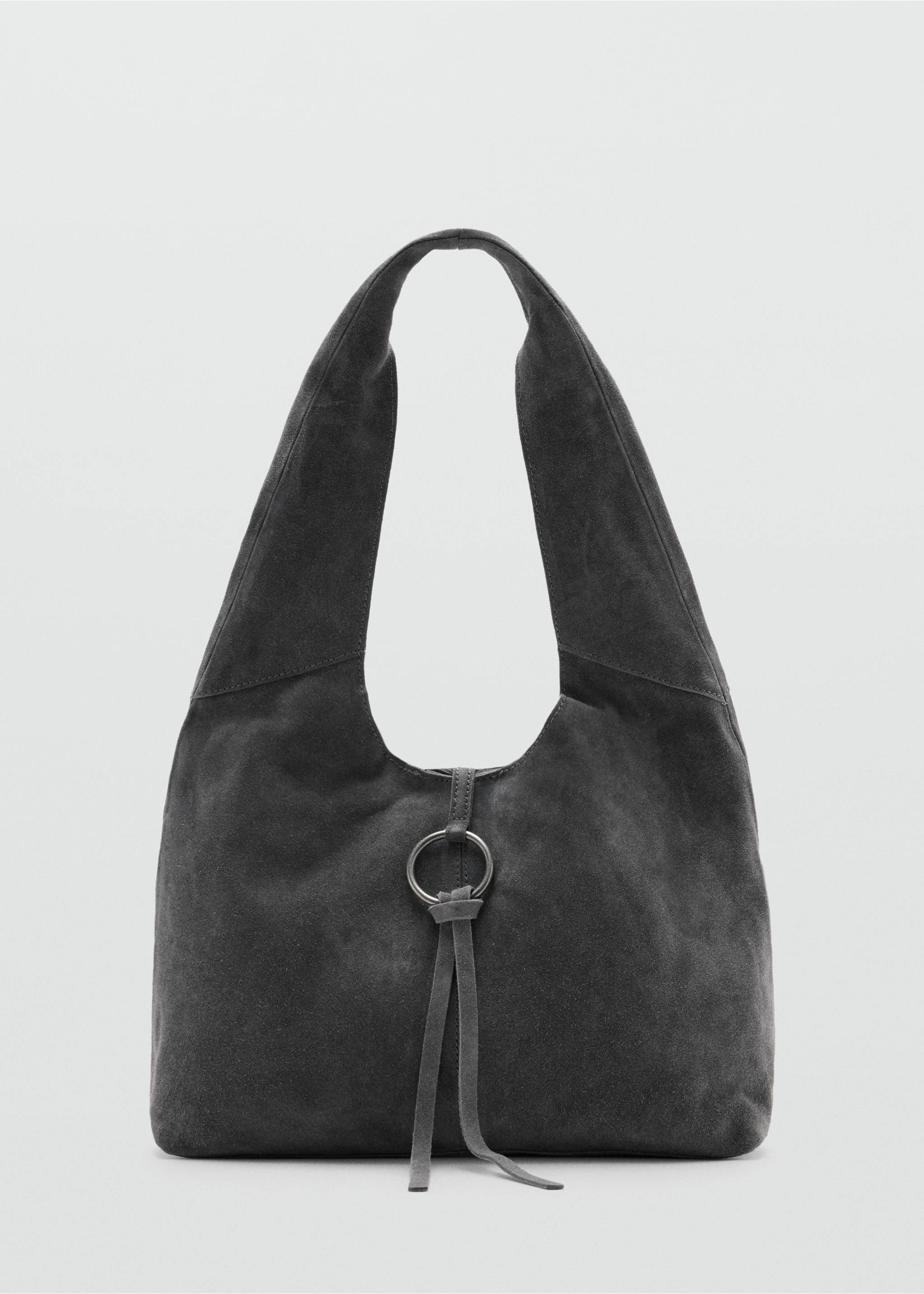 Leather shoulder bag with ring detail - Article without model, Grey. Ref: 37015987-00.