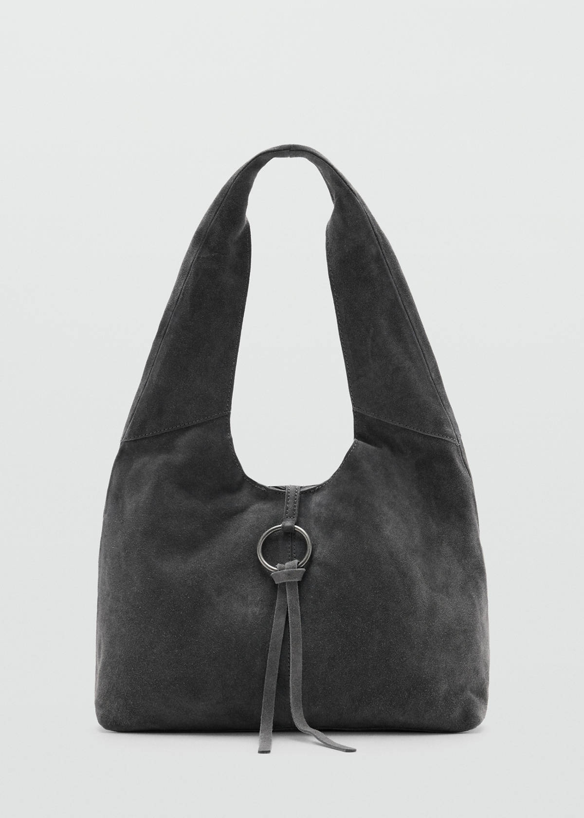 Leather shoulder bag with ring detail — Grey