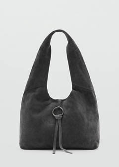Leather shoulder bag with ring detail — Grey 1