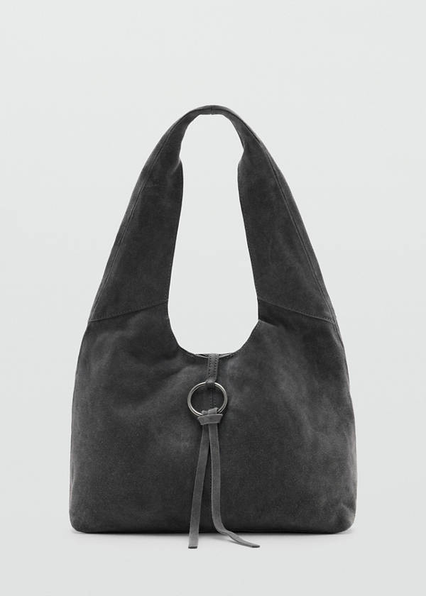 Leather shoulder bag with ring detail — Grey