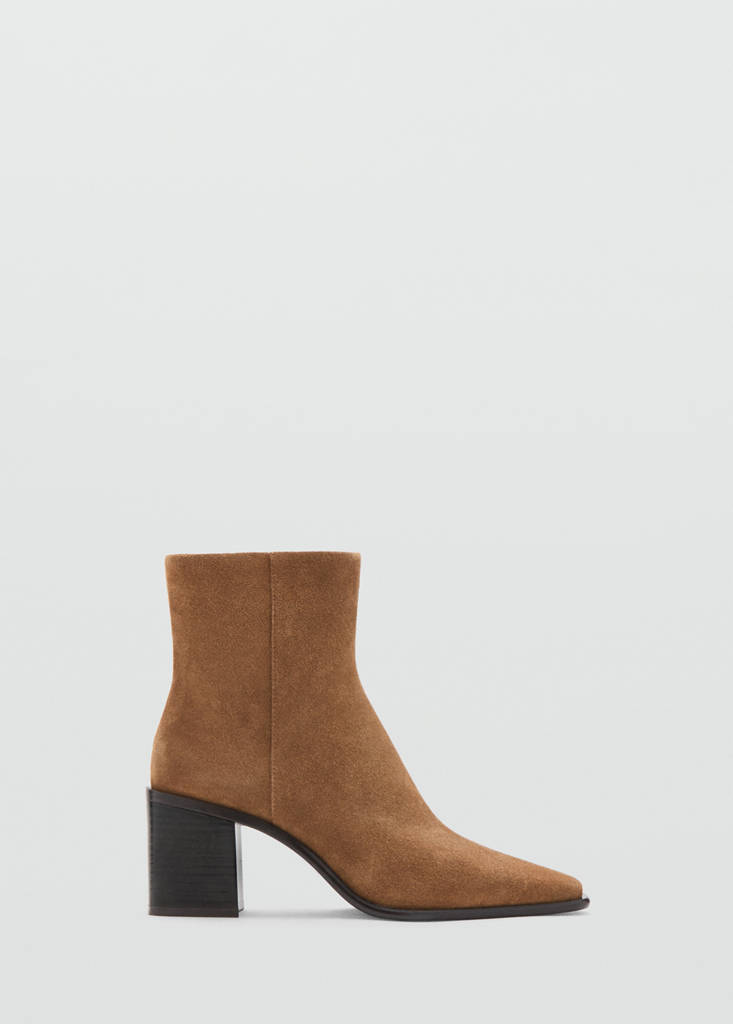 Mango Bottines Cuir Talon Bloc In Tabac